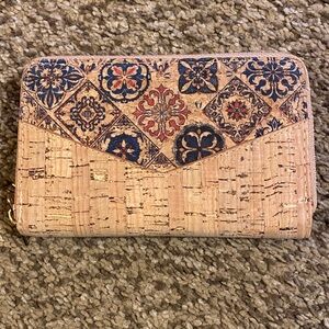 NWOT Cork Wallet with Blue and Red Pattern